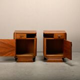 Pair Art Deco Nightstands or Bedside tables Oak and Glass, Netherlands, 193