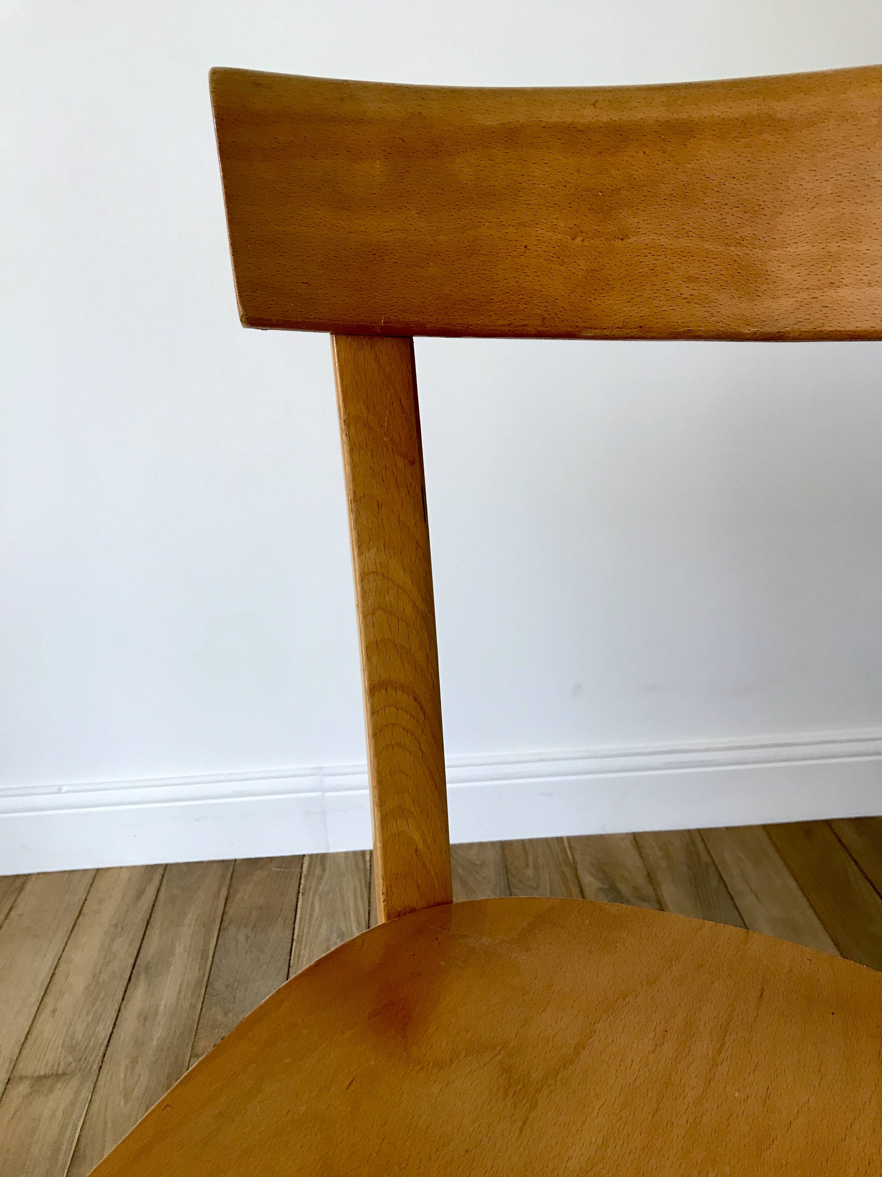 Set of 4 baumann bistro chairs in blond wood / honey stamped 40-50 years