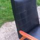 Pair of vintage beech armchairs feet compass covered with black moleskine from the 50s