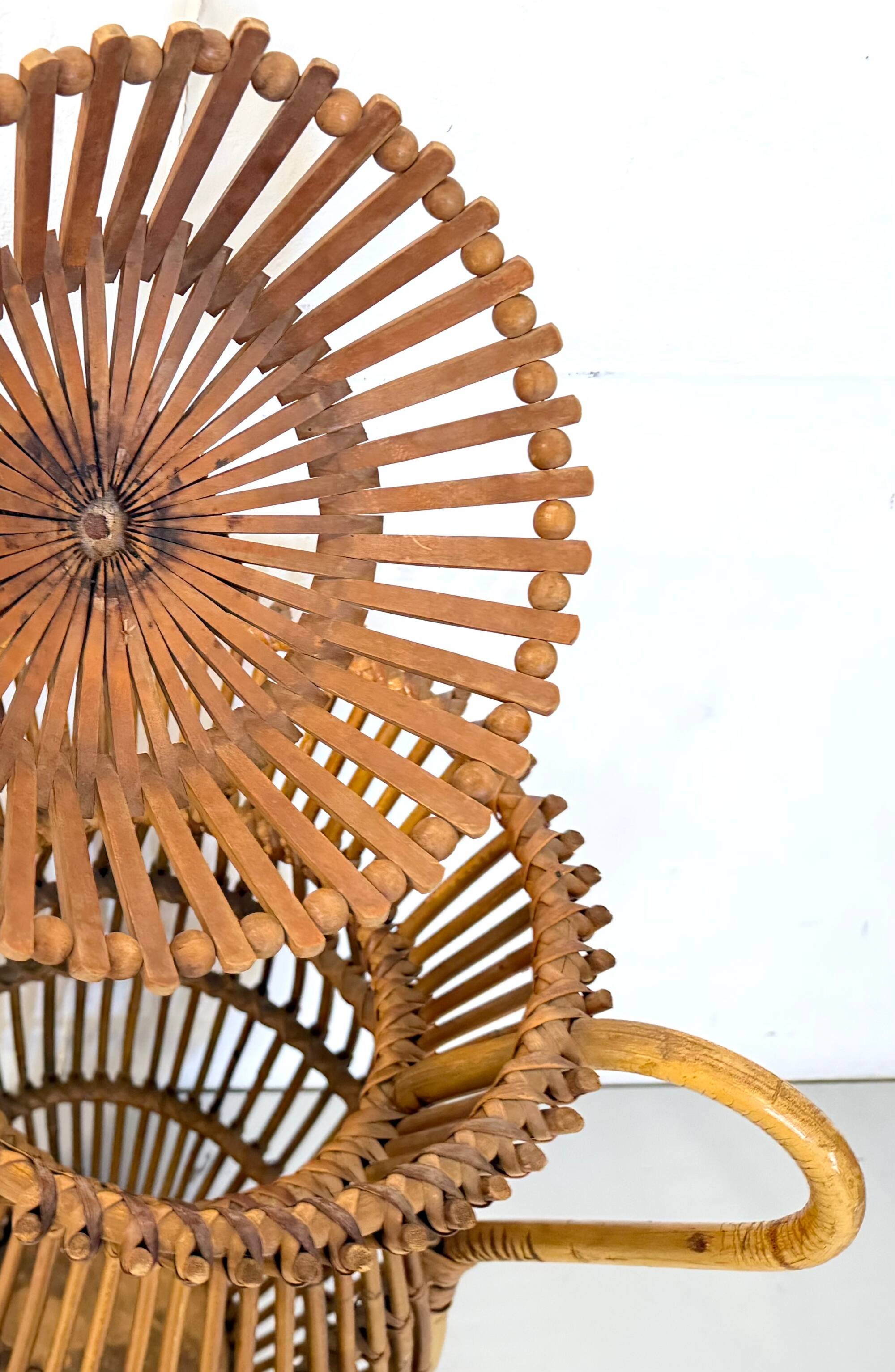 Vintage Wicker and Bamboo Amphora Umbrella Stand , Italy