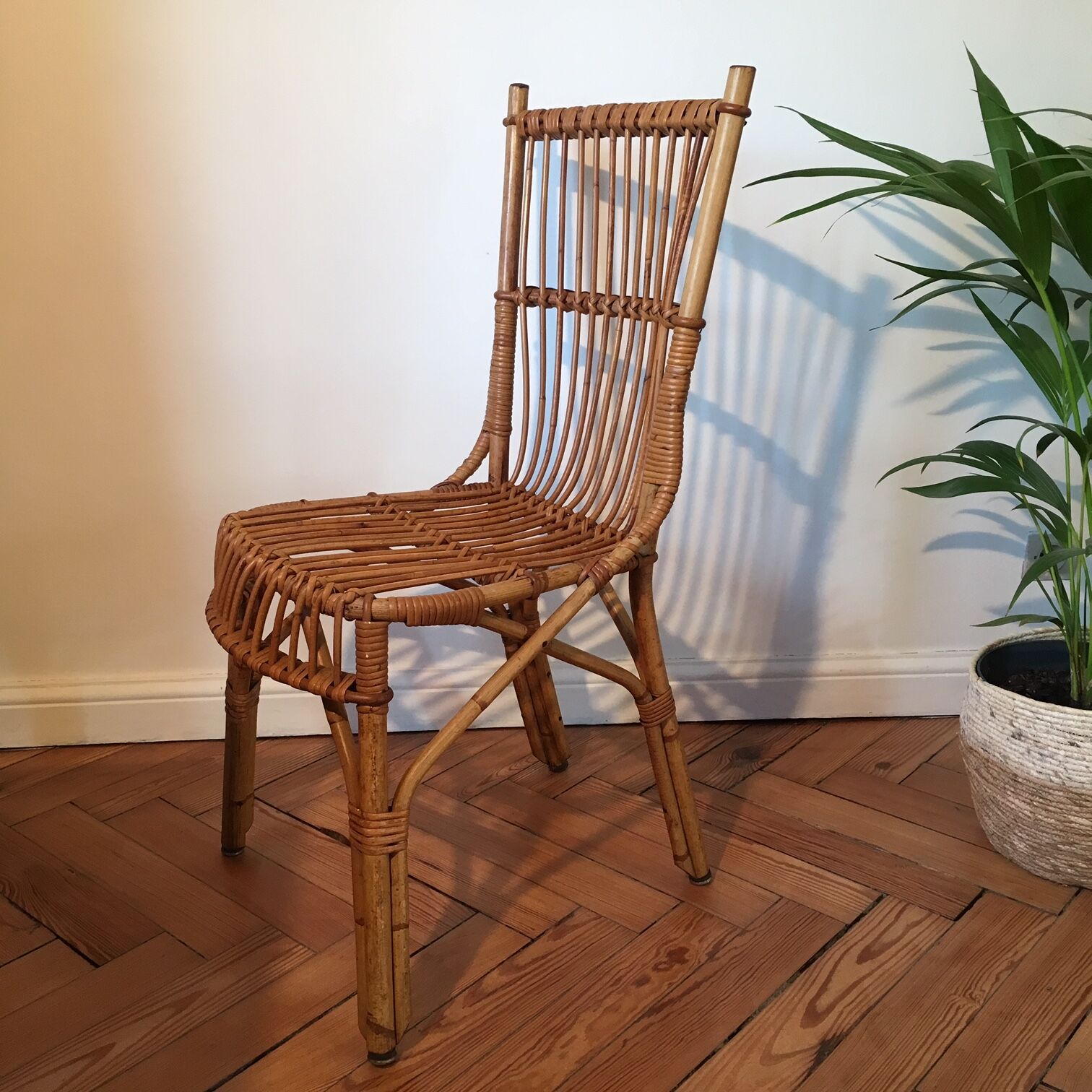 Desk and rattan chair