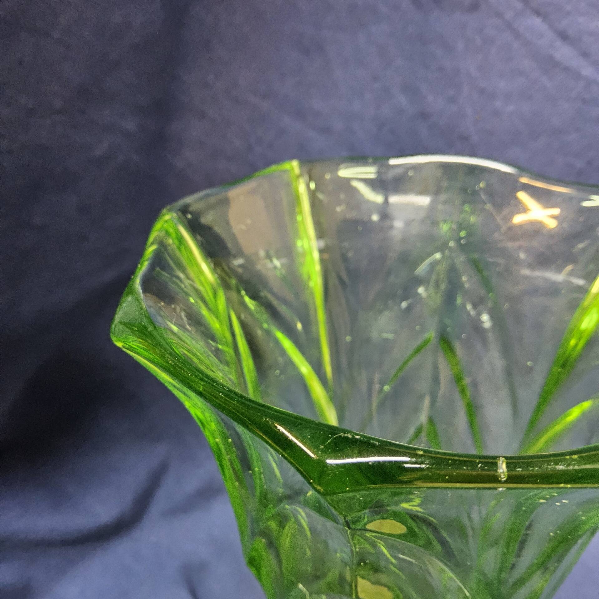 Antique Art Deco Bohemian uranium vase / geometric glass
