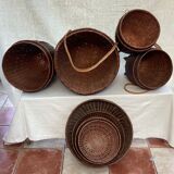 Set of four wicker baskets, rattan nesting ethnic style