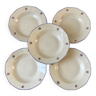 Lot of 5 hollow plates digoin sarreguemines "small flowers" 50s