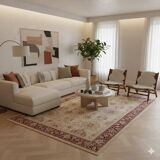 Beige and red oriental rug in wool.