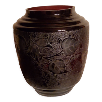 Vase art déco en verre dégagé à l’acide signé D’Argyl