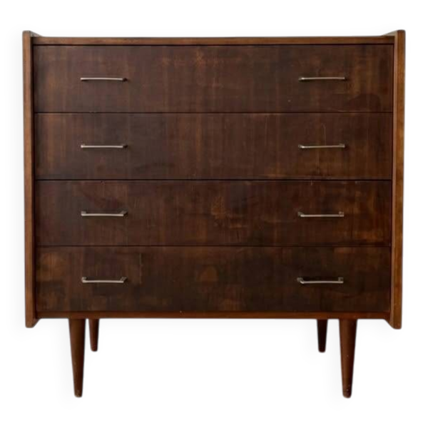 Commode vintage années 70 – 4 tiroirs – style scandinave – bois foncé