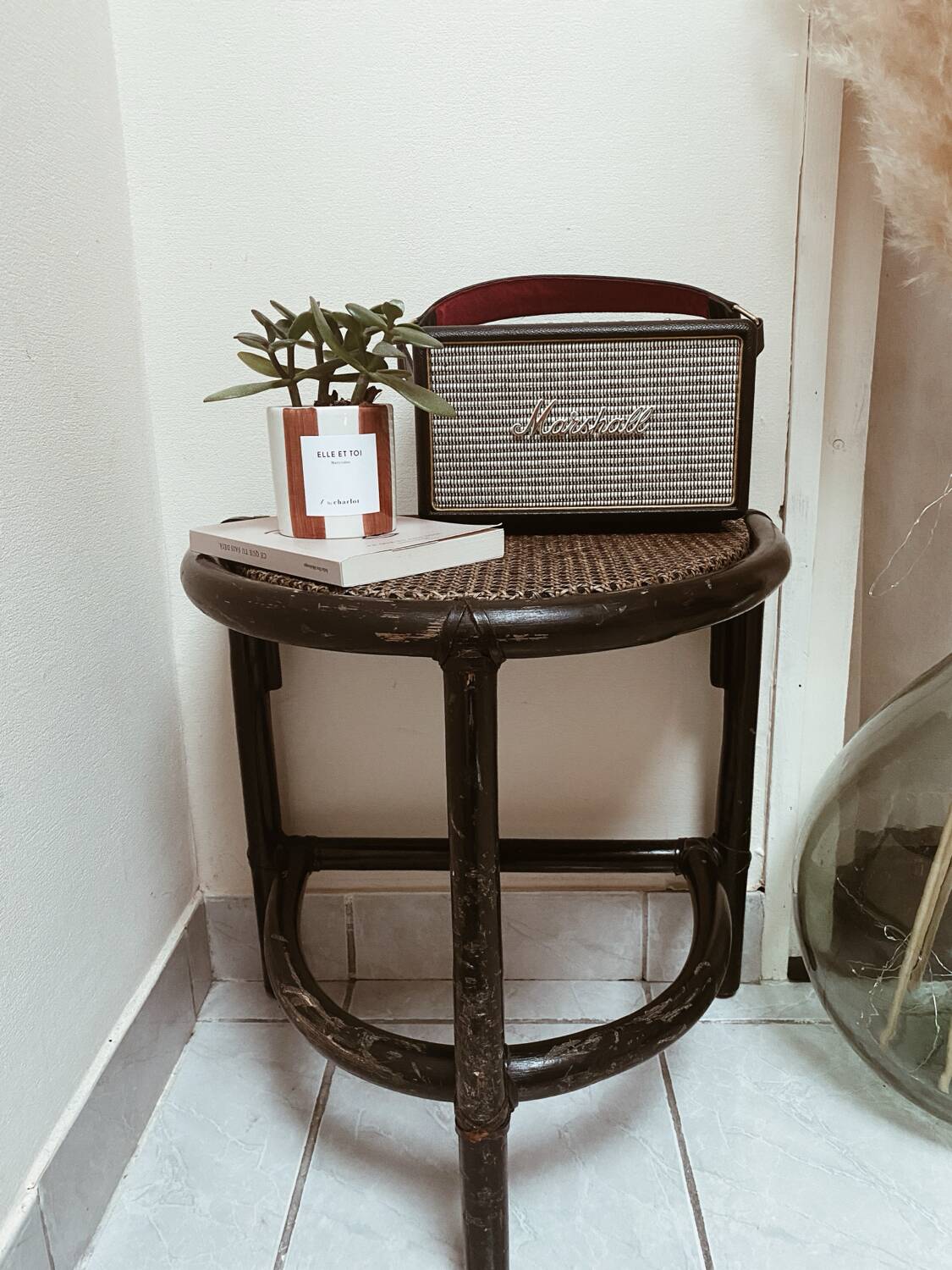 Vintage rattan side table or bedside table
