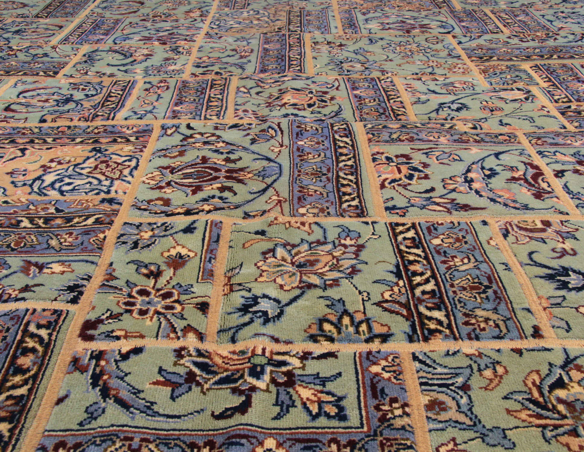 Green patchwork carpet handmade re-woven persian area rug- 200x225cm