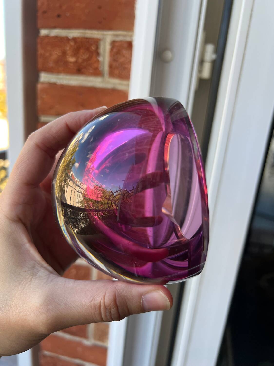 Saint Louis crystal purple overlay half sphere ashtray model 1