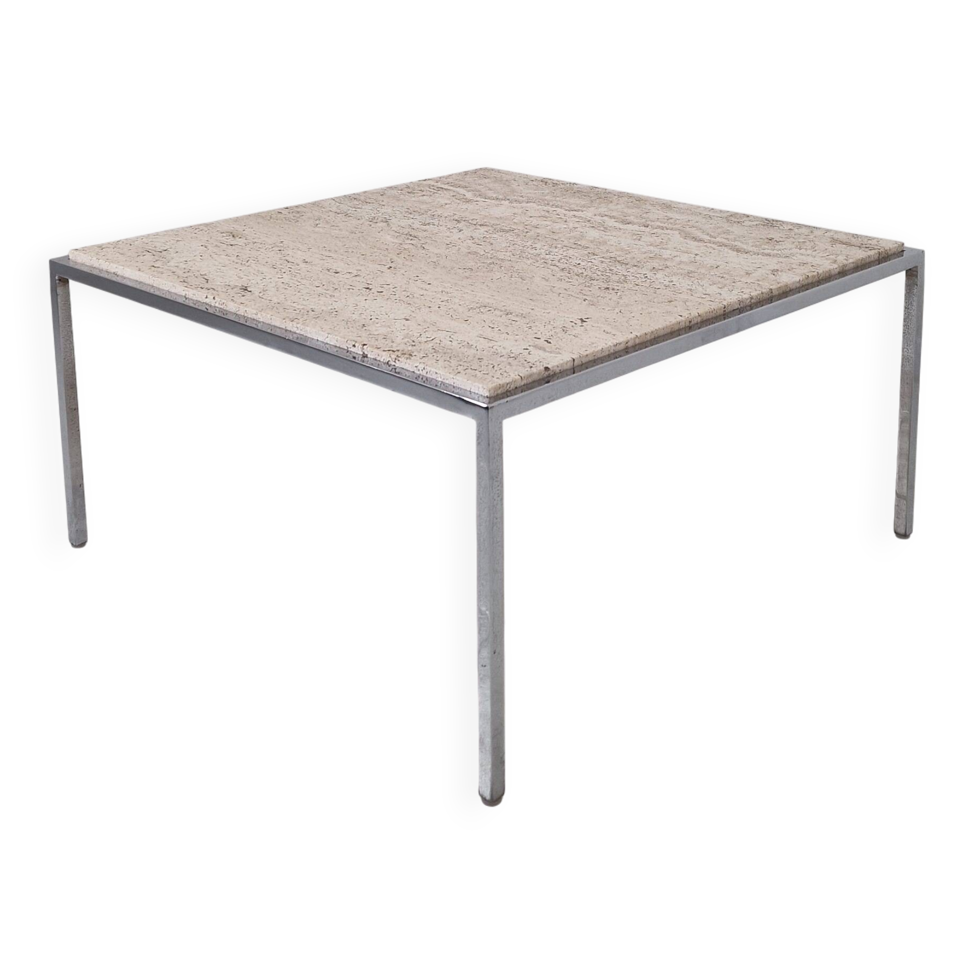 Italian Square Travertine Coffee Table with Steel Base, 1980's