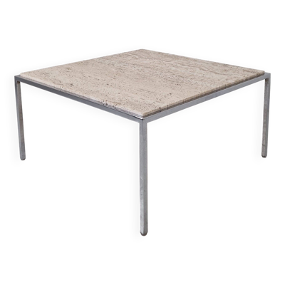Table basse carrée italienne en travertin avec base en acier, années 1980