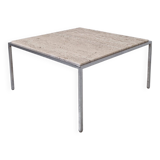 Italian Square Travertine Coffee Table with Steel Base, 1980's