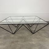 Table basse pyramidale en fil d'acier et verre dans le goût de Piva