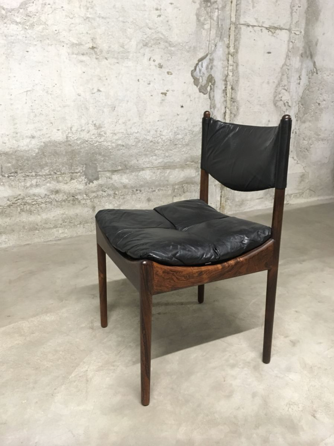 Set of 4 Rio palisander & black leather chairs, Modus model, by Kristian Vedel for Soren Willadsen