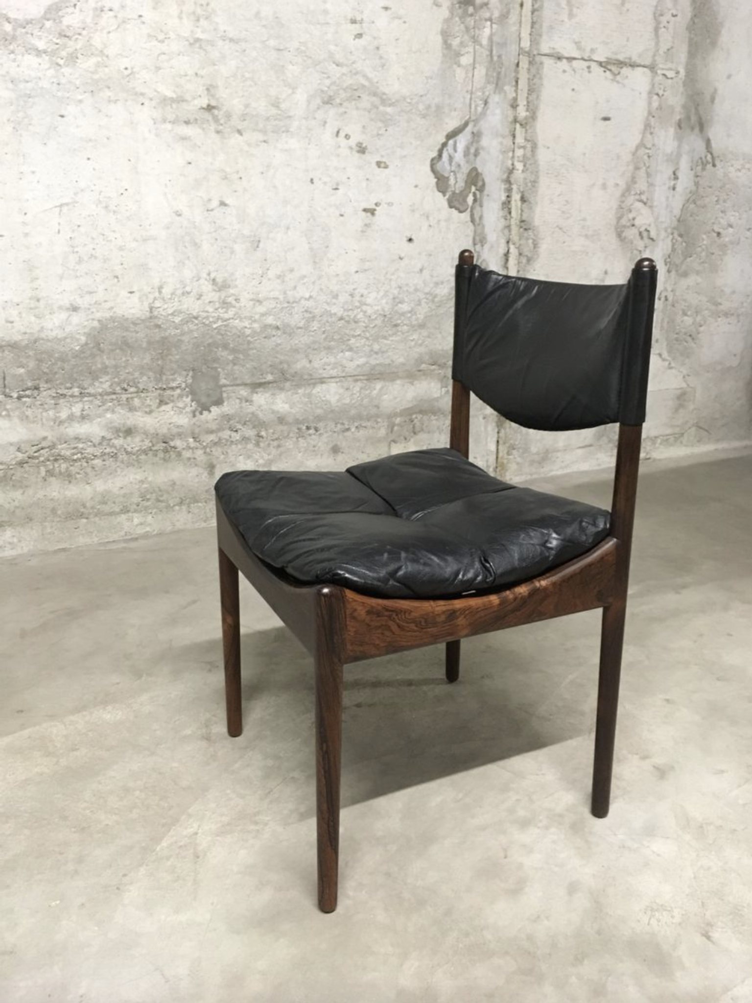 Set of 4 Rio palisander & black leather chairs, Modus model, by Kristian Vedel for Soren Willadsen