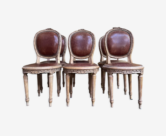Suite de 6 chaises Louis XVI 1900 cuir
