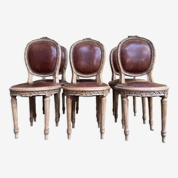 Suite of 6 Louis XVI 1900 leather chairs