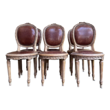 Suite of 6 Louis XVI 1900 leather chairs