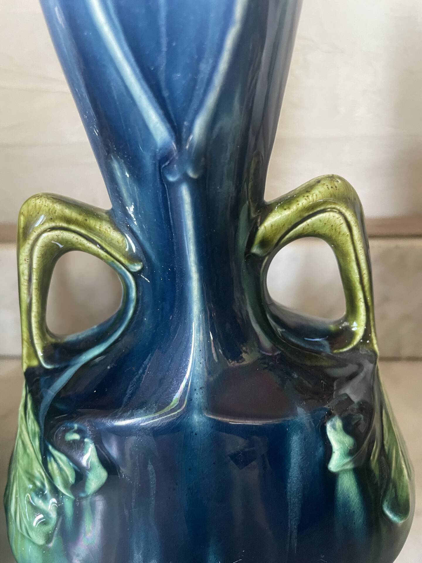 Pair of vases in slipware with Art Nouveau floral decoration.