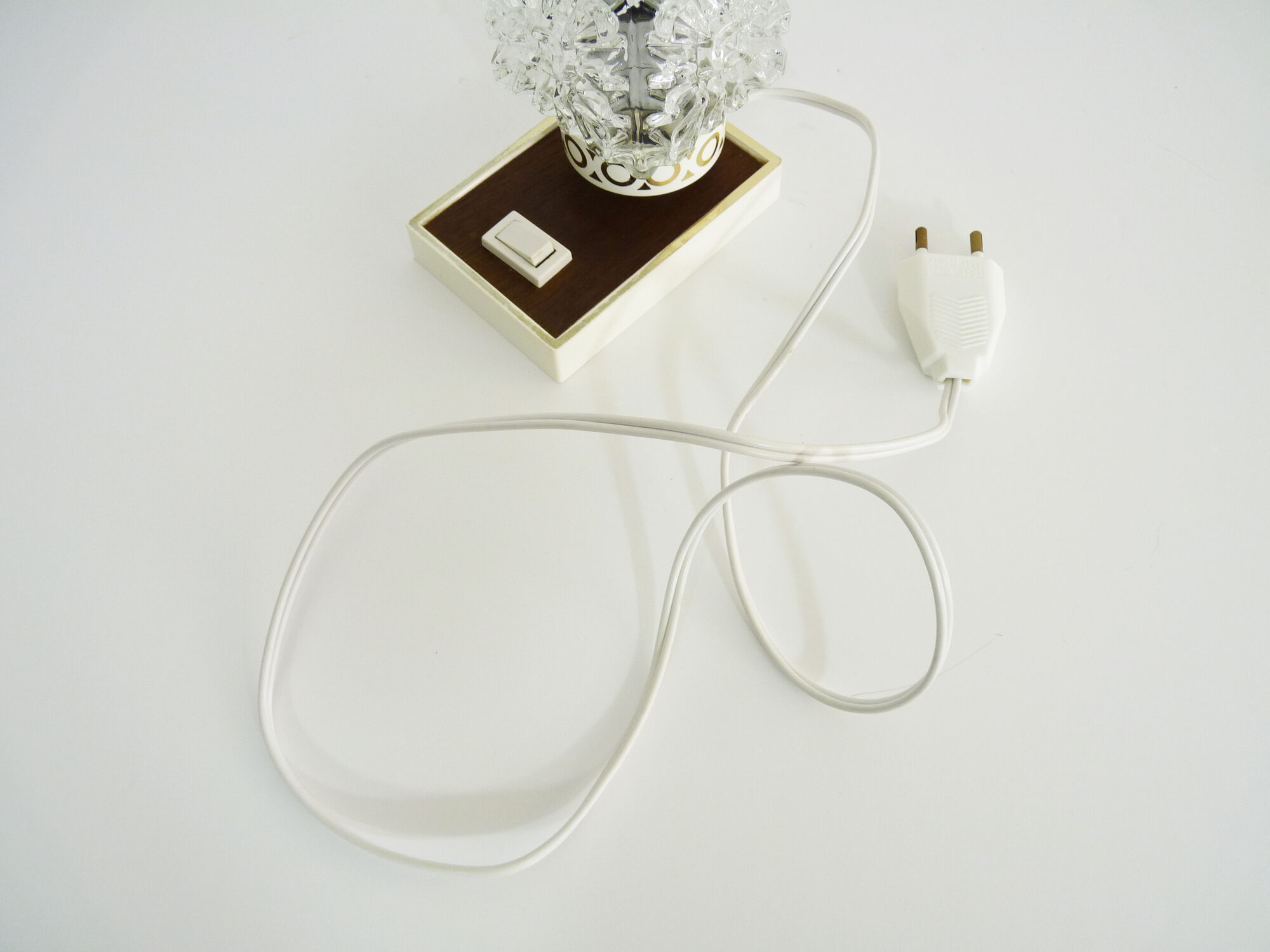 Vintage lay lamp with plastic base and formica, glass tube,  60/70s