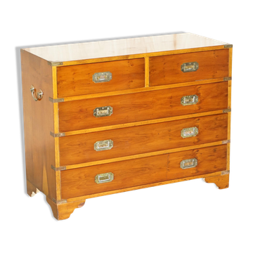 Vintage military campaign chest of drawers in burr yew wood.