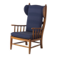 French lounge chair in oak and blue fabric, 1960s