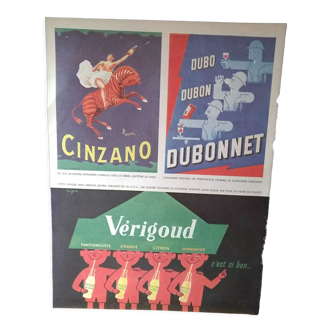 Publicité papier cinzano dubo dubon dubonnet et vérigoud