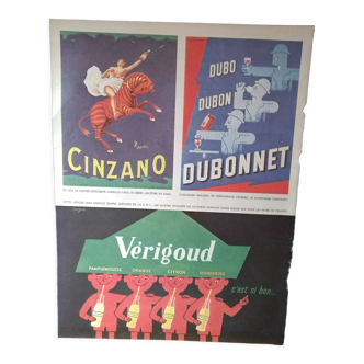 Paper advertisement cinzano dubo dubon dubonnet and vérigoud
