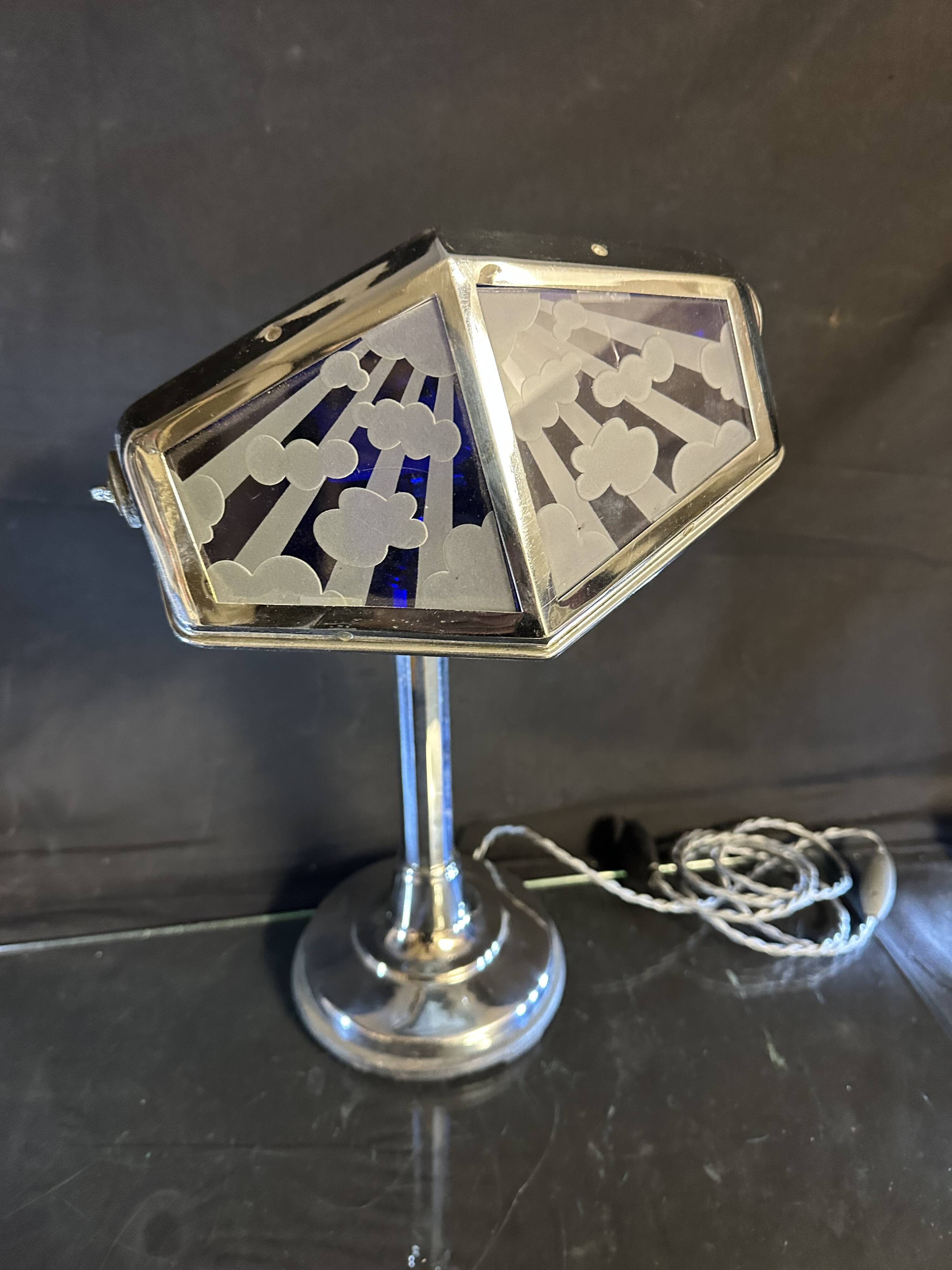 Large PIROUETT Art Deco metal chromo glass clouds lamp