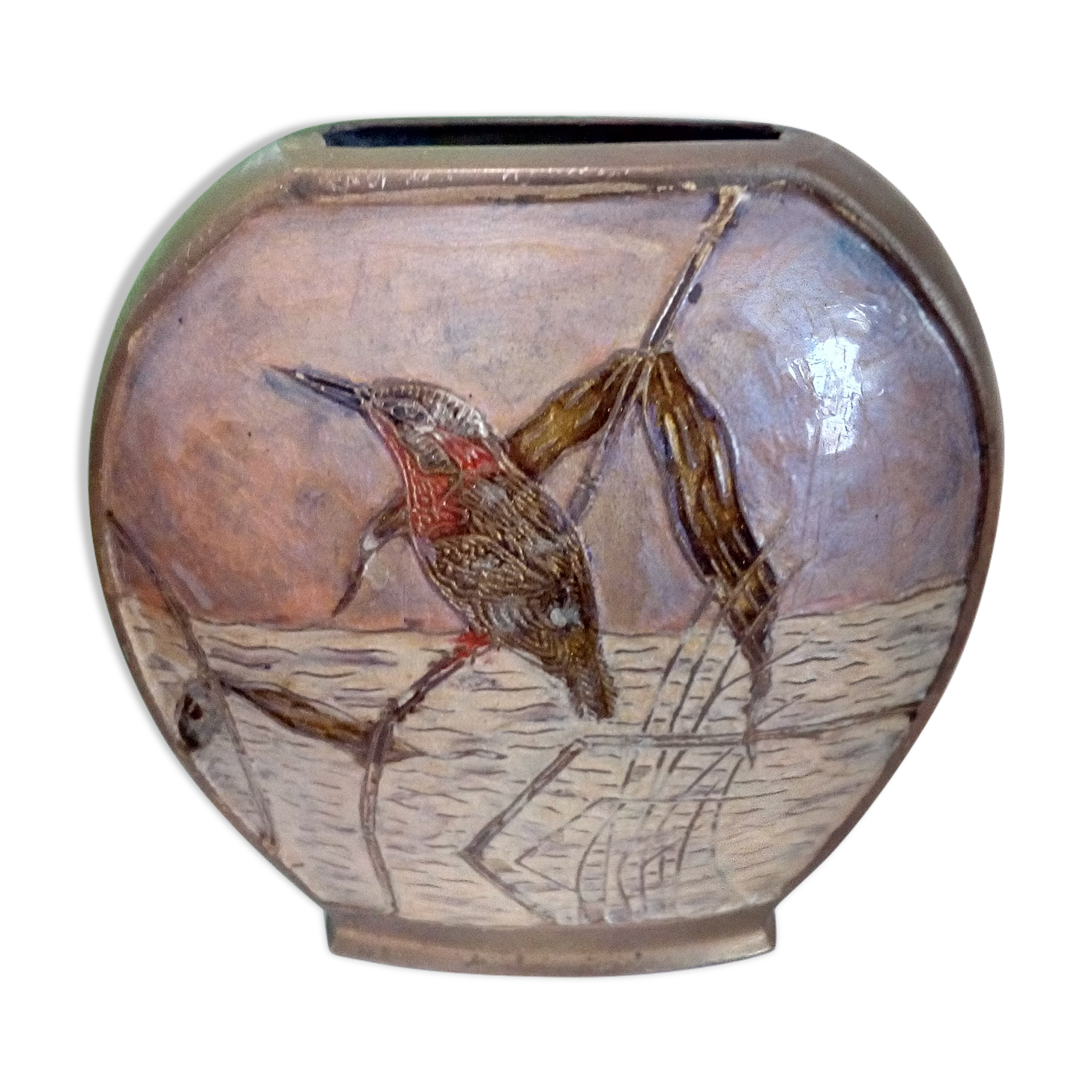 Brass vase with bird décor