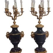 Antique Lumi pair of large marble and mercury-gilt bronze candelabras