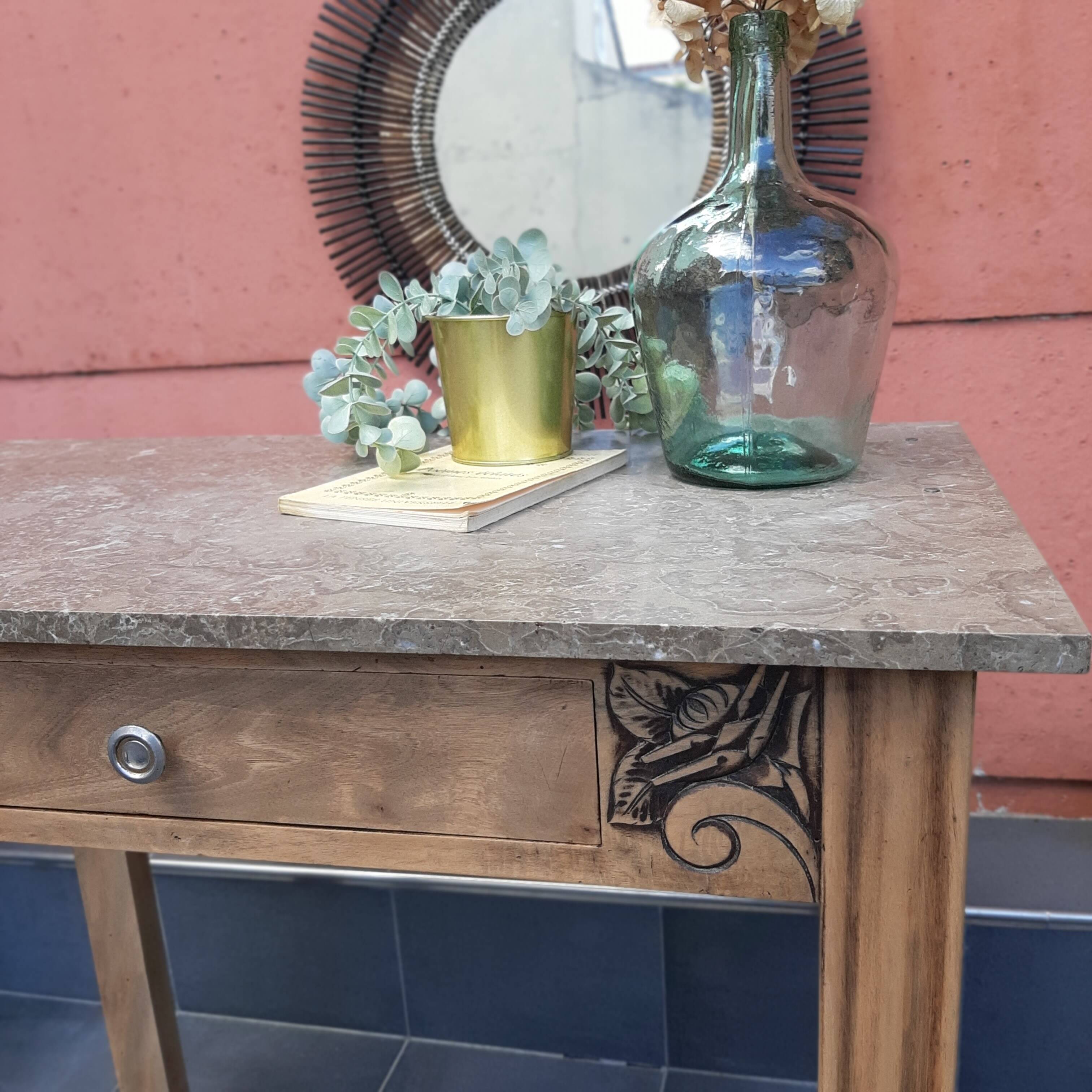 Art Deco wood and marble table