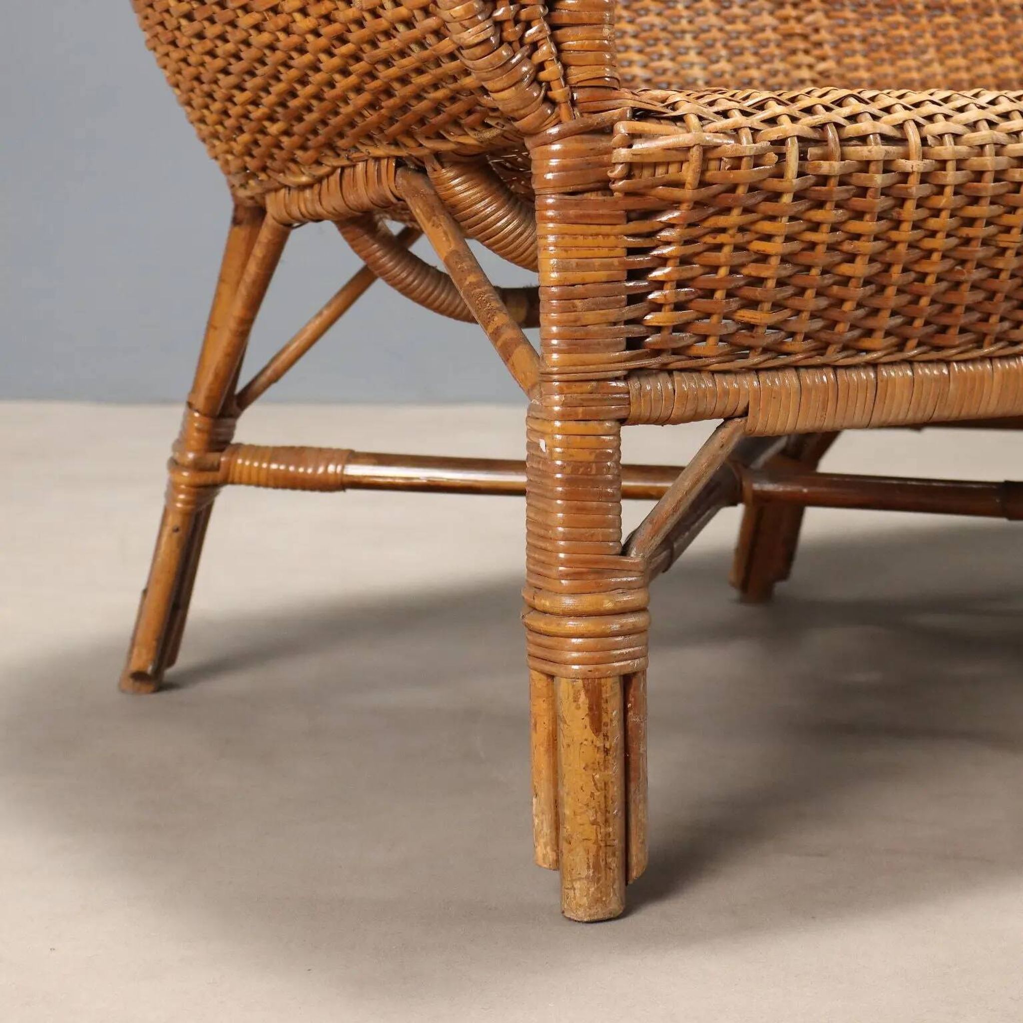 Canapé vintage en osier et bambou, design Italie, années 1950-1960