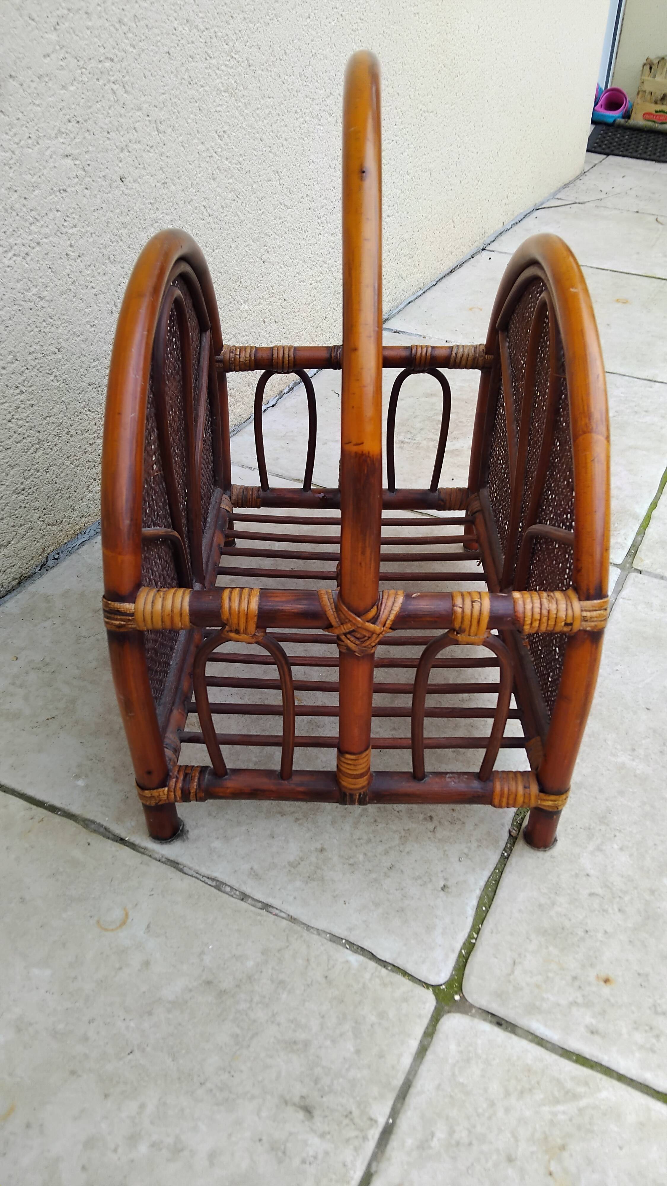Vintage rattan cane magazine rack