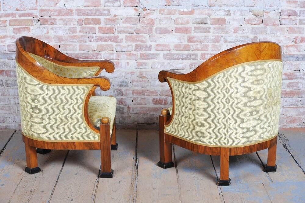 Empire Upholstered and Inlaid Walnut Living Room Set, Austria, 1810s, Set of 3
