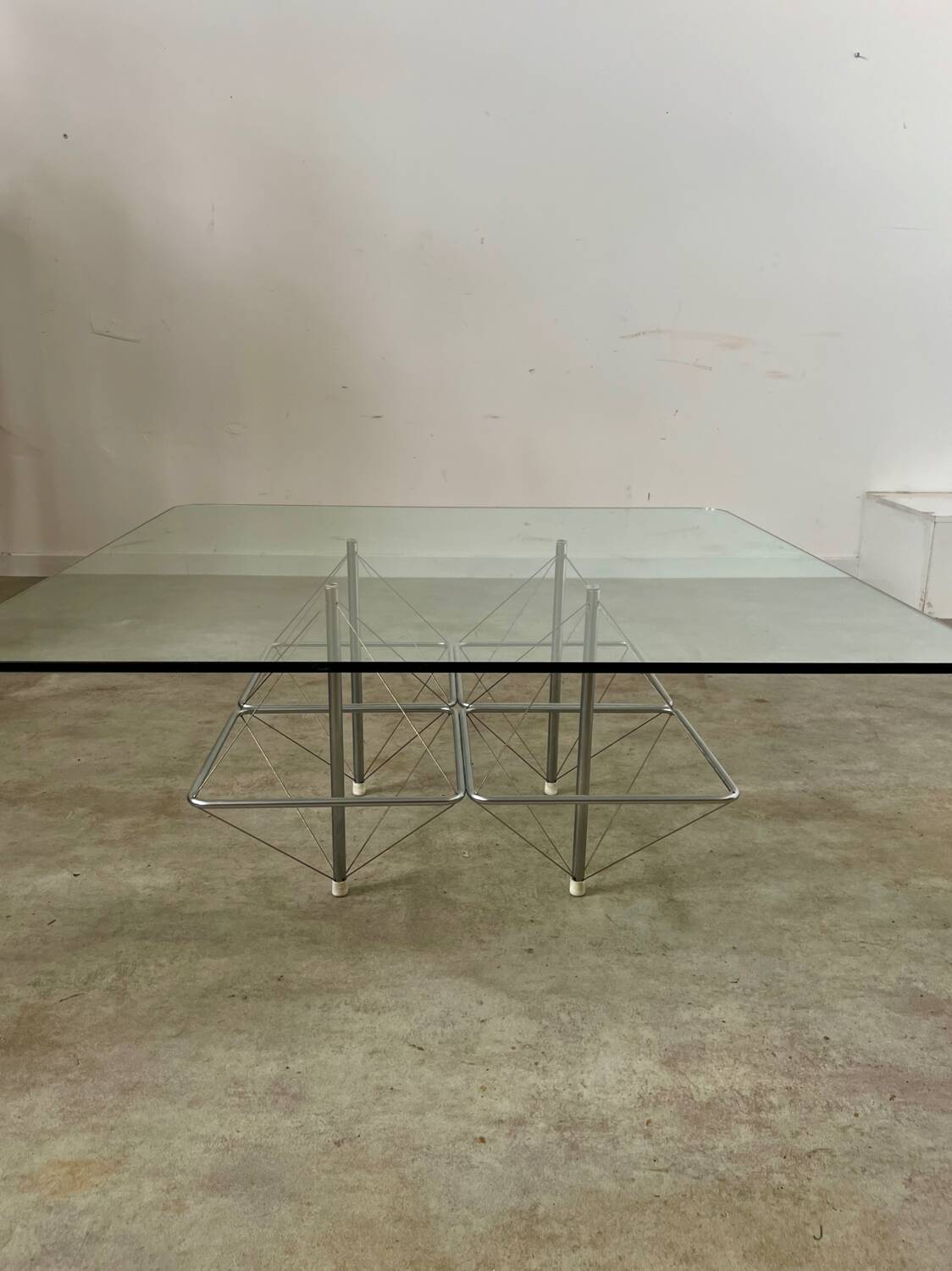 Old Italian design architectural coffee table from the 70s vintage glass and metal