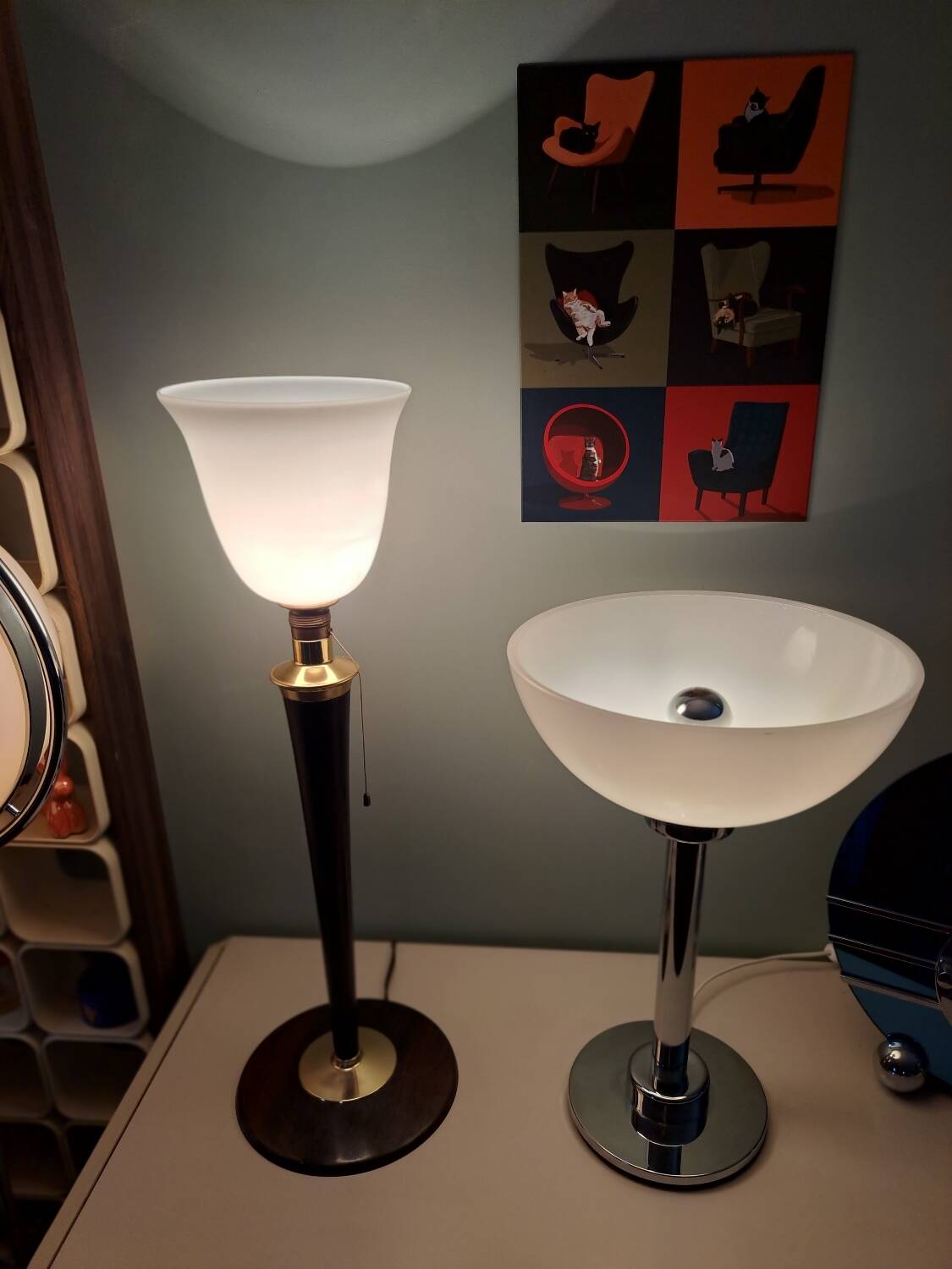 Large MAZDA 1950 Lamp Opaline Tulip/wood/metal