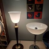 Large MAZDA 1950 Lamp Opaline Tulip/wood/metal