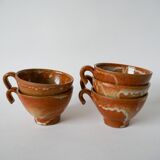 Set of 5 glazed stoneware tea cups 1970