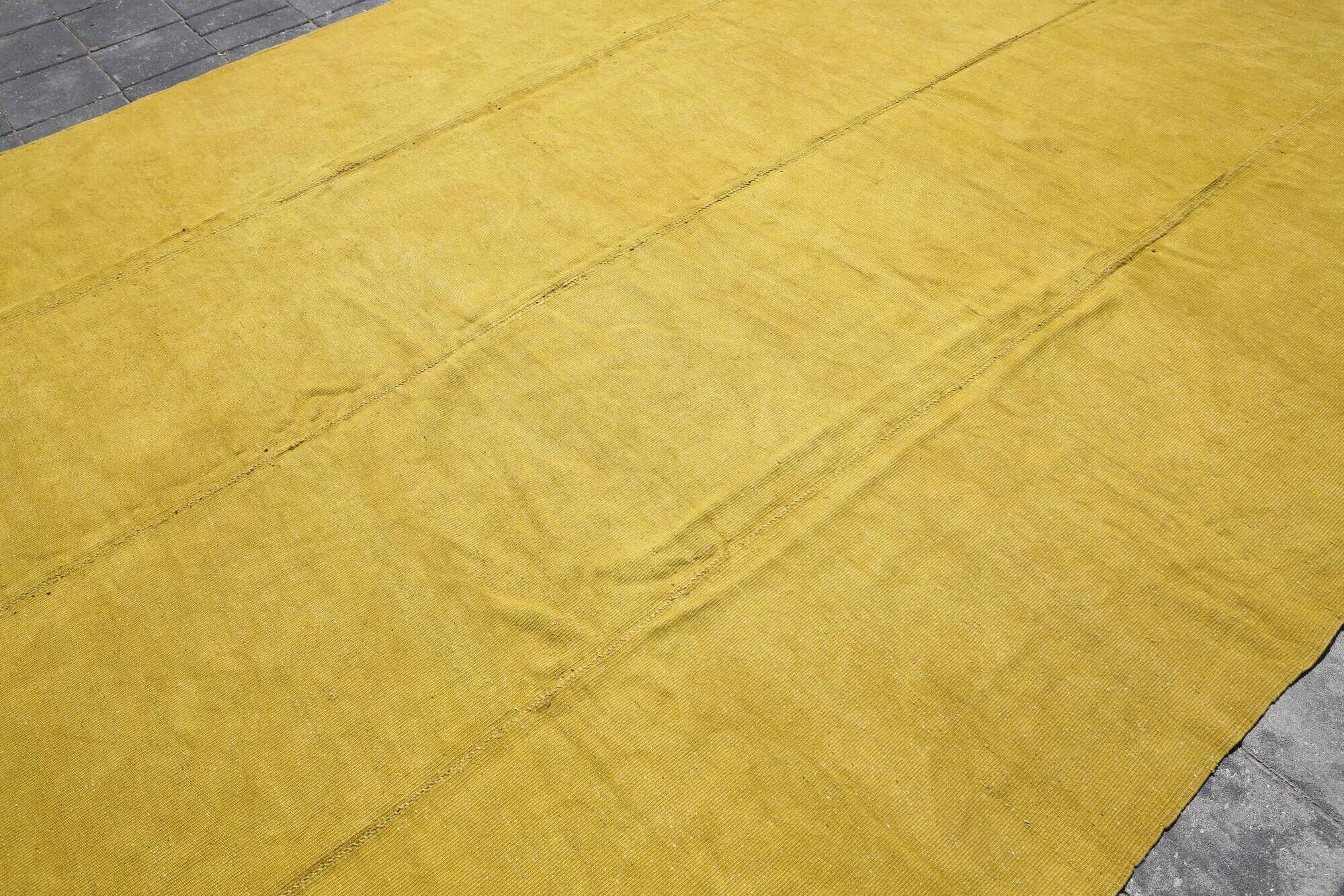 Vintage Mustard Yellow Kilim Rug,Large Turkish Woven Wool Carpet,302x410 Cm