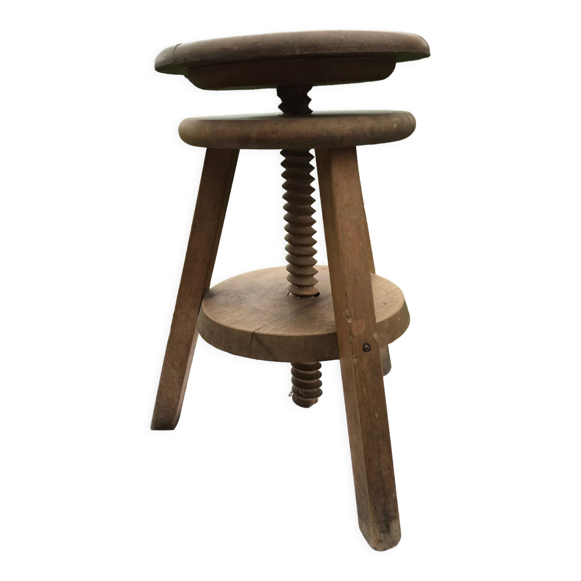 Industrial vintage wooden screw stool