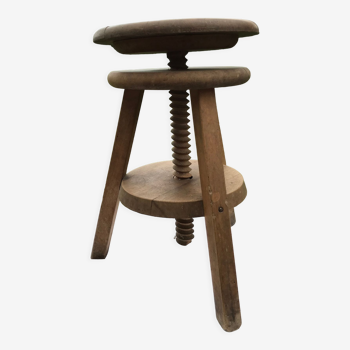 Tabouret à vis vintage industriel en bois