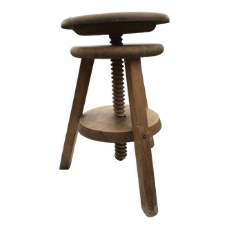 Tabouret à vis vintage industriel en bois