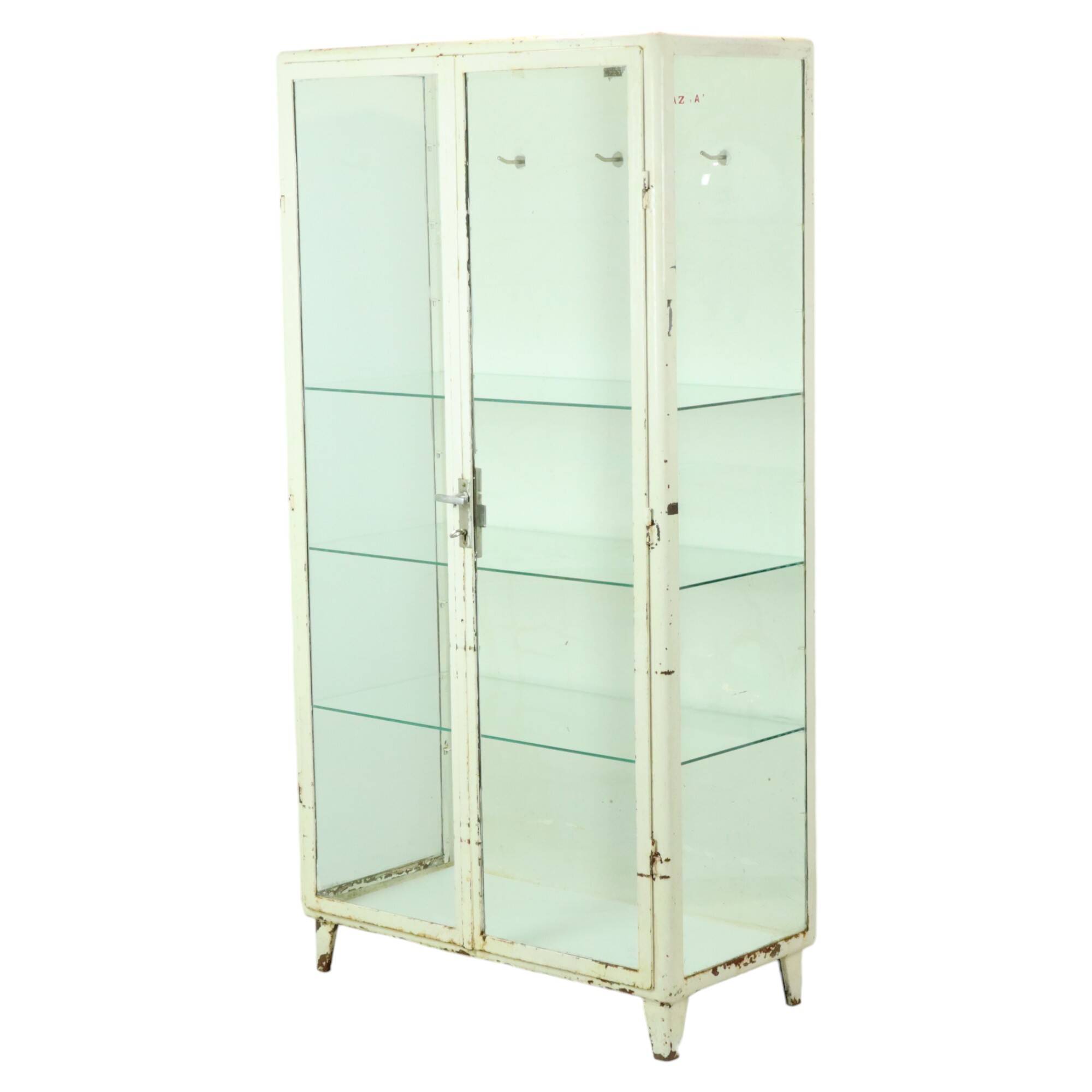 Old Metal Pharmacy Cabinet Medicine Cabinet Glass Industrial 1970s