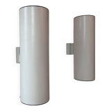 Pair of vintage cylindrical wall lights, matt white metal, Germany Erco 1976