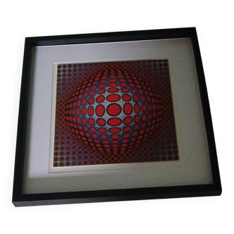 Tableau Vintage Art Optique - Victor Vasarely - Frame 40x40cm