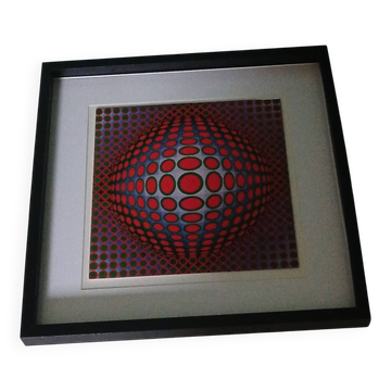 Tableau Vintage Art Optique - Victor Vasarely - Frame 40x40cm