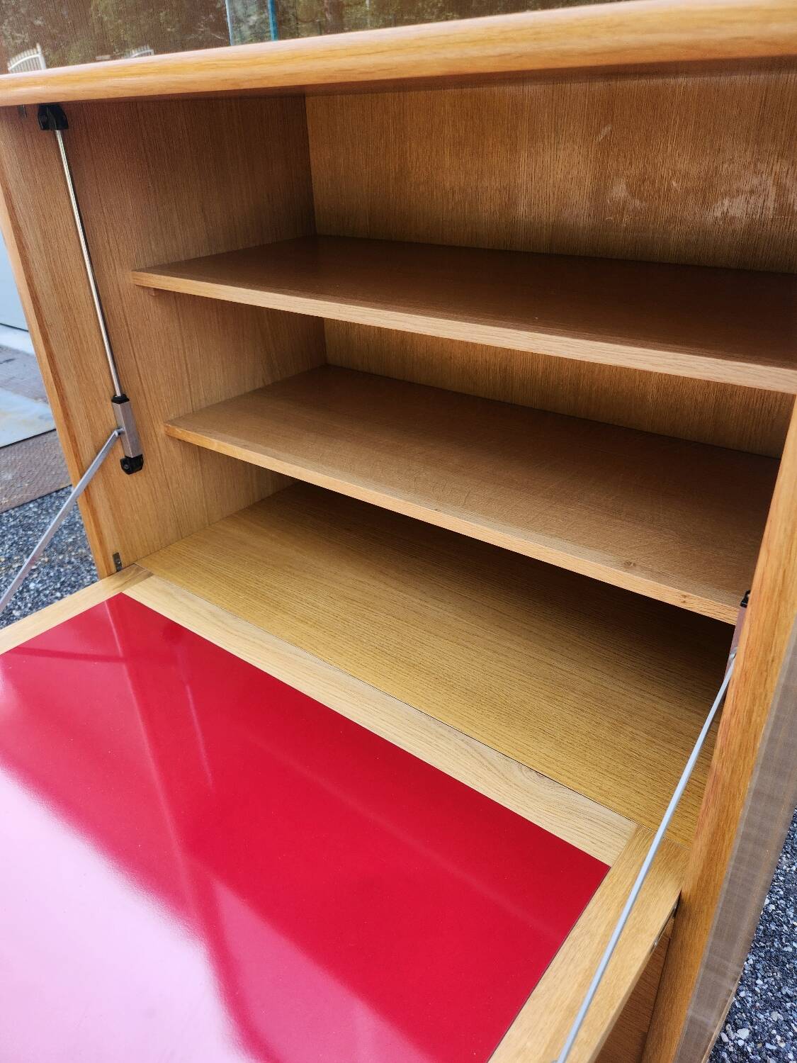 Old vintage rattan oak secretary desk bookcase