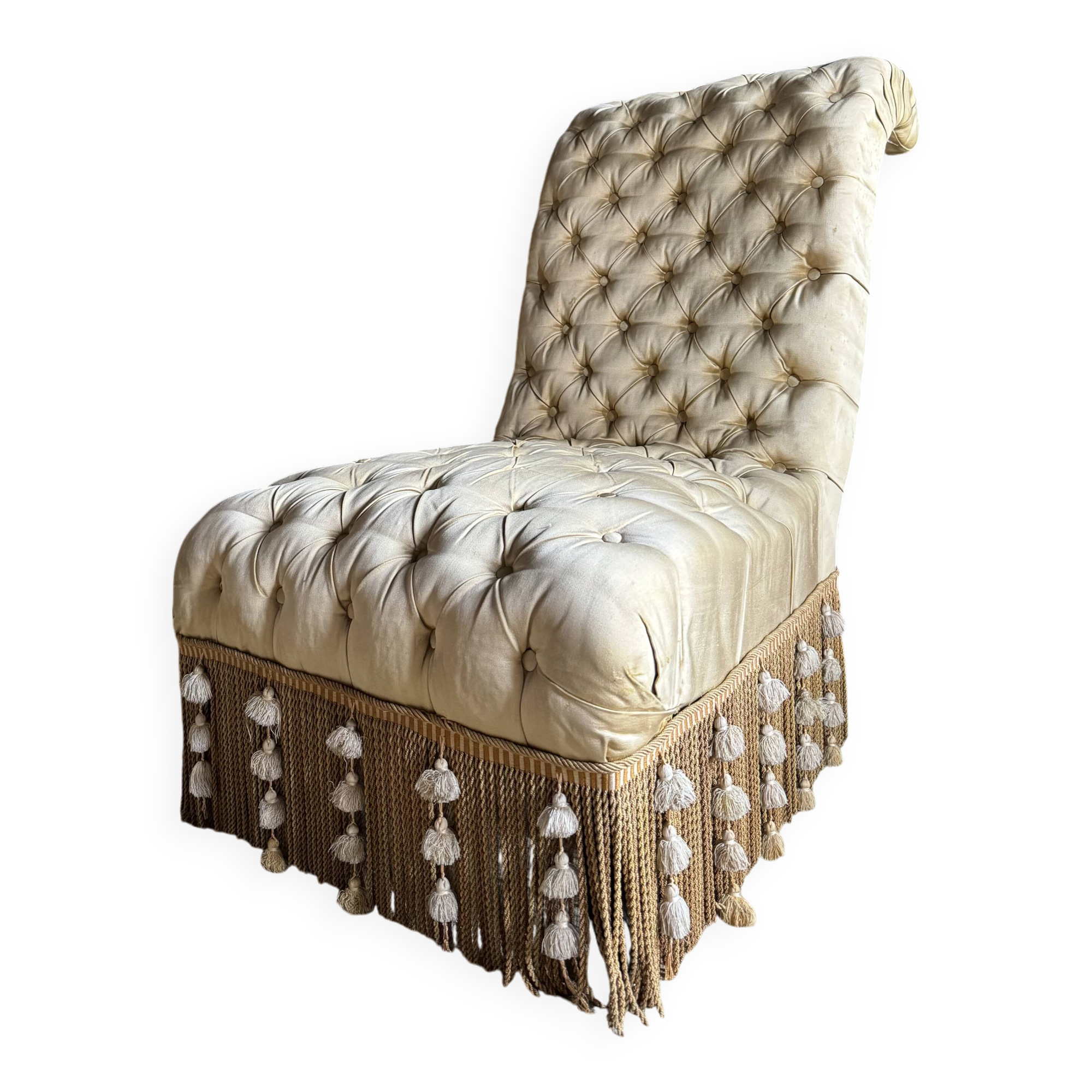 Napoleon III period armchair in yellow upholstered fabric - 19th century